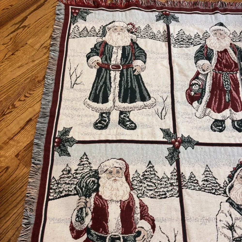 Goodwin Weavers Vintage Santa‎ Woven Afghan Throw Blanket Christmas Fringe Throw